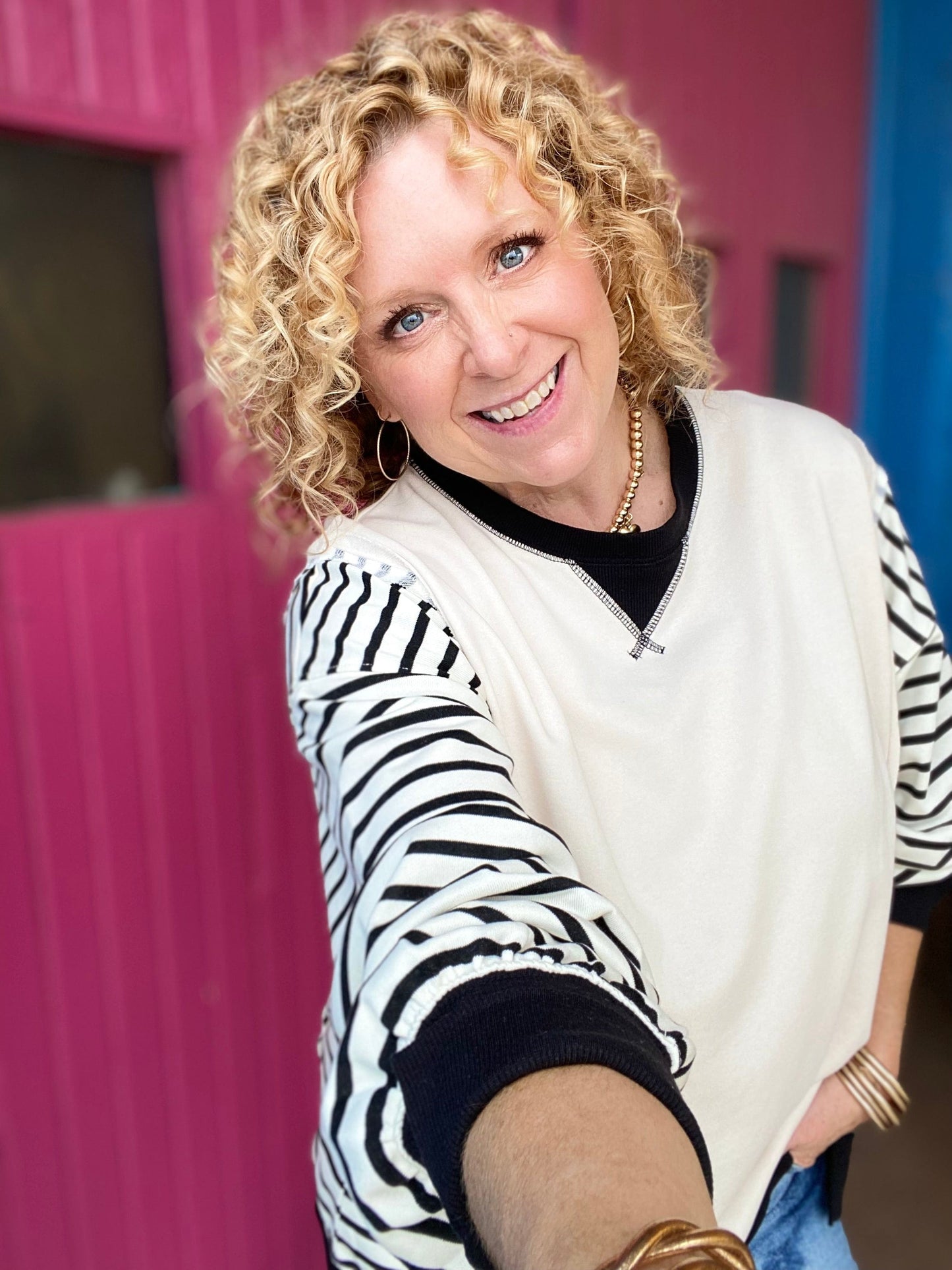 Shirts & Tops Tallie Striped Pullover-Cream