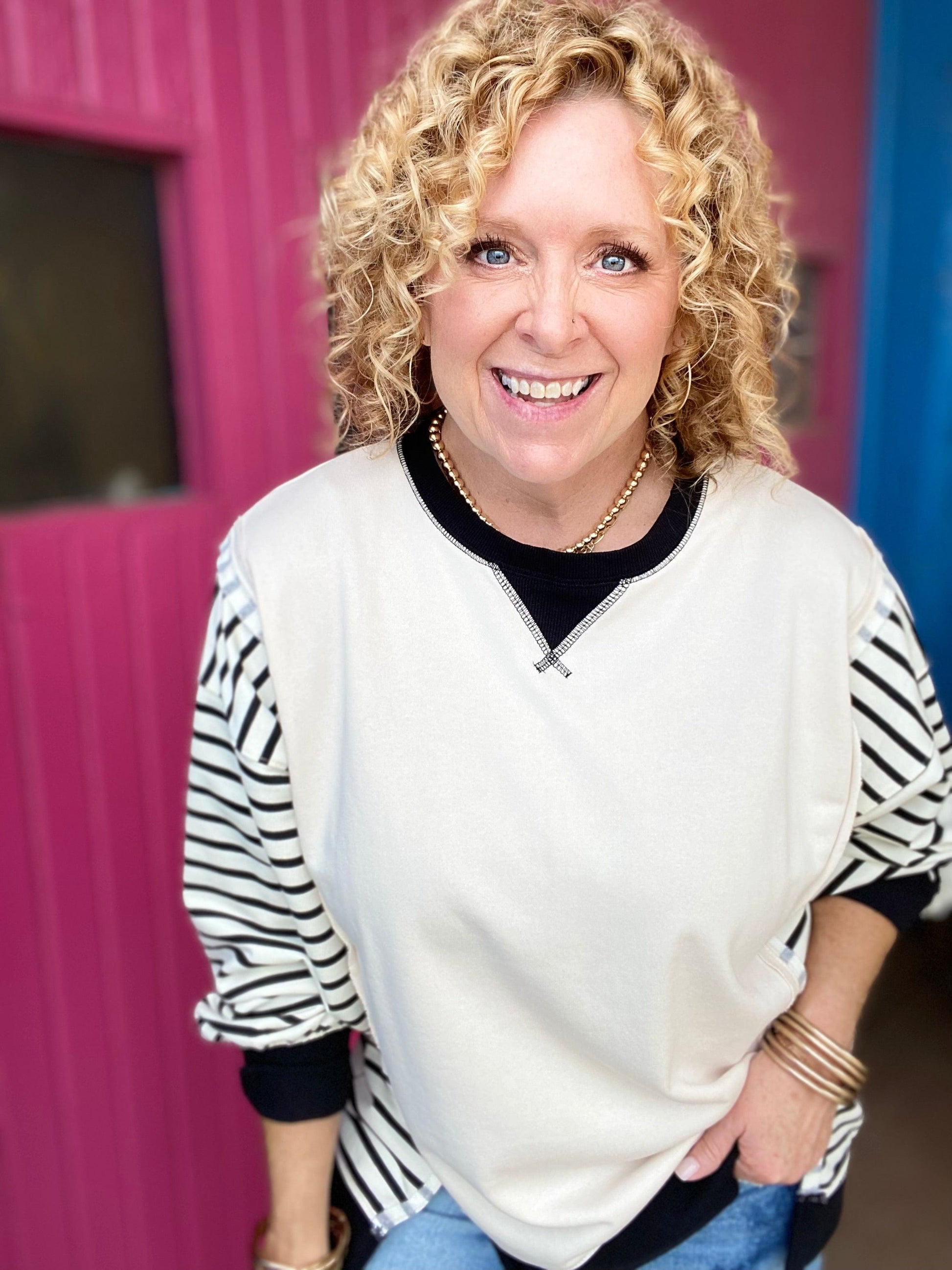 Shirts & Tops Tallie Striped Pullover-Cream