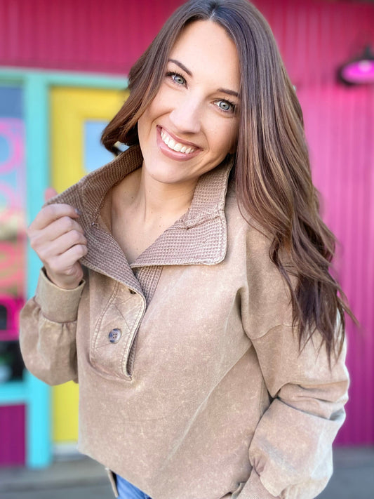 Shirts & Tops Tenlee Acid Wash Pullover- Mocha