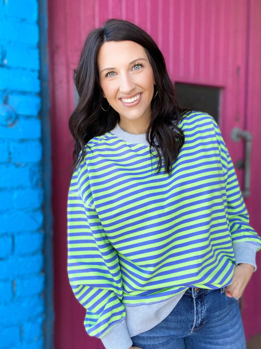 Shirts & Tops Thalia Striped Pullover- Green and Blue