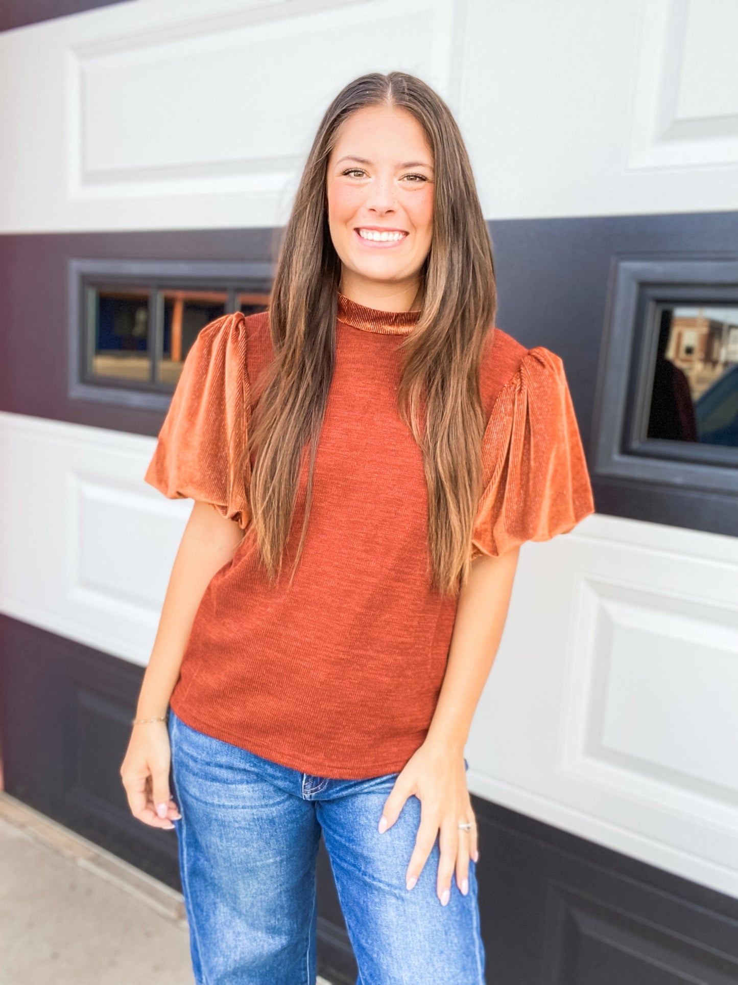 Tops THML Pumpkin Puff Sleeve Blouse