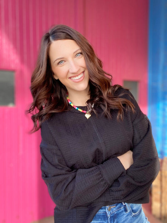 Shirts & Tops Tinny Waffle Knit Pullover- Black