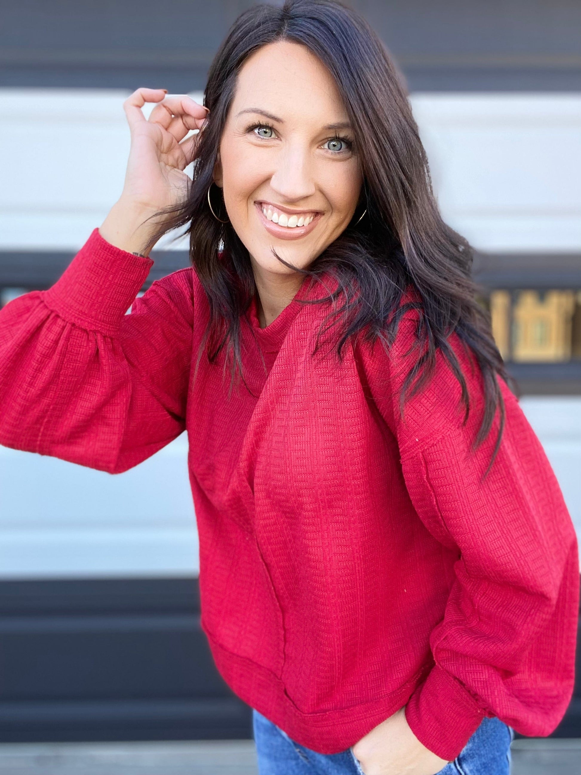 Shirts & Tops Tinny Waffle Knit Pullover- True Red