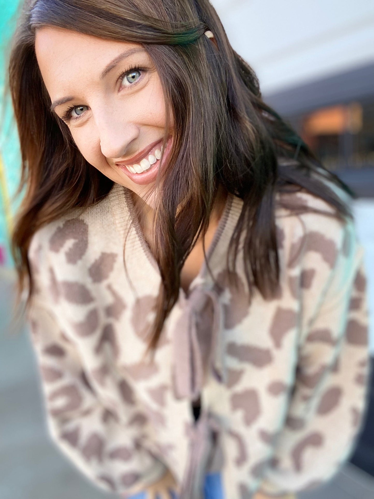 Tops Tone on Tone Bow Cardi- Taupe