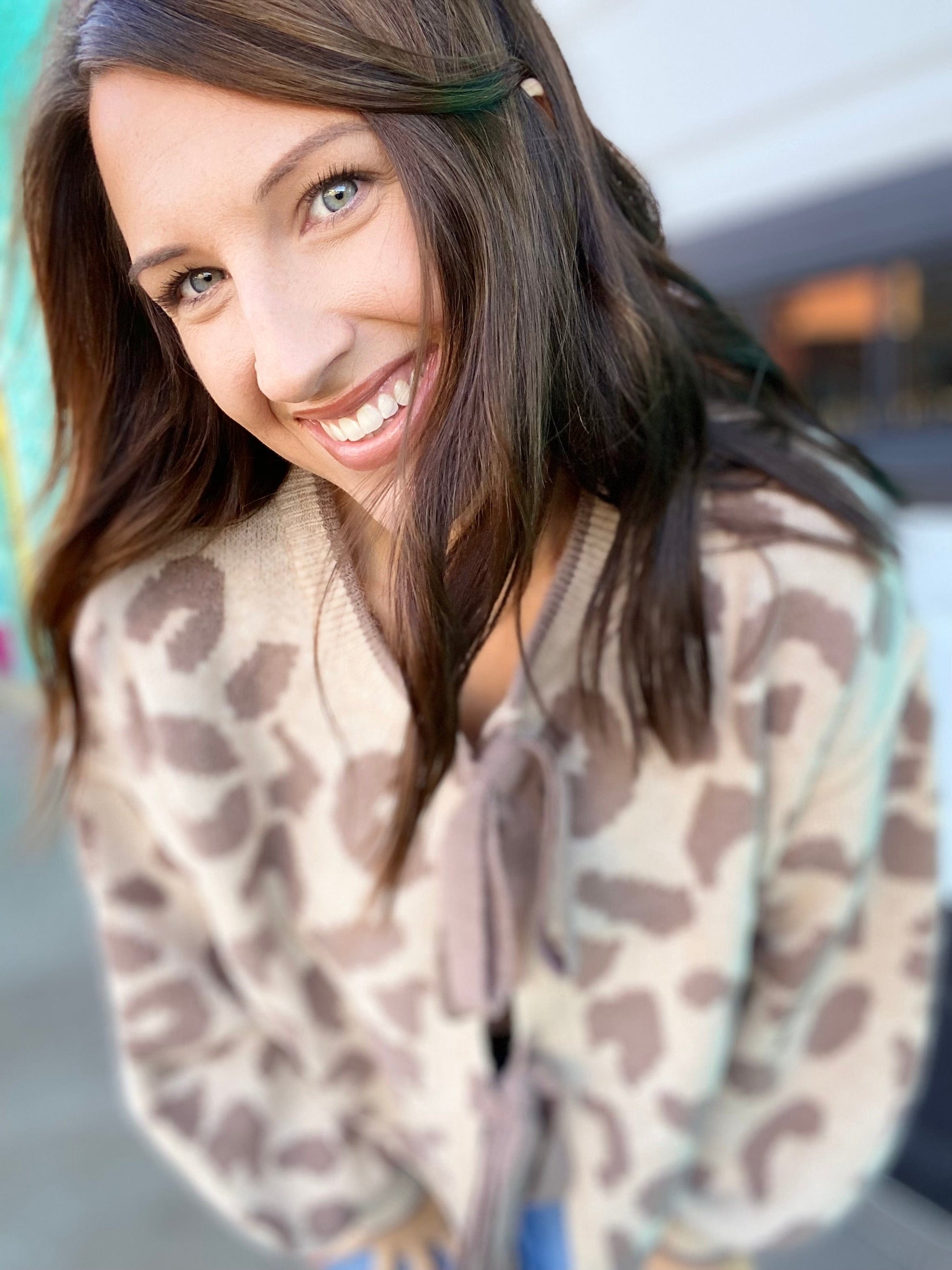 Tops Tone on Tone Bow Cardi- Taupe