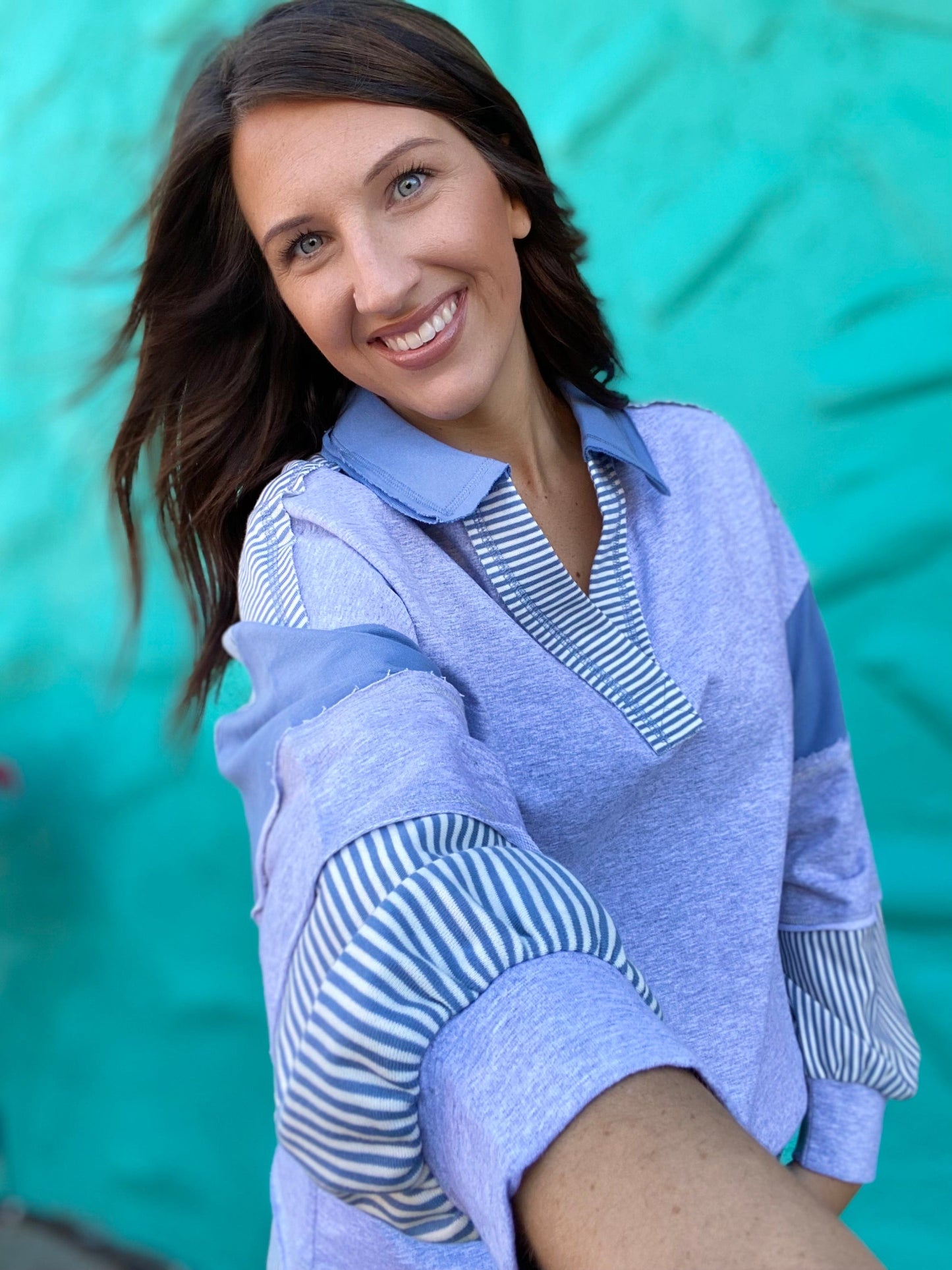 Shirts & Tops Traci Striped Pullover- Gray & Blue