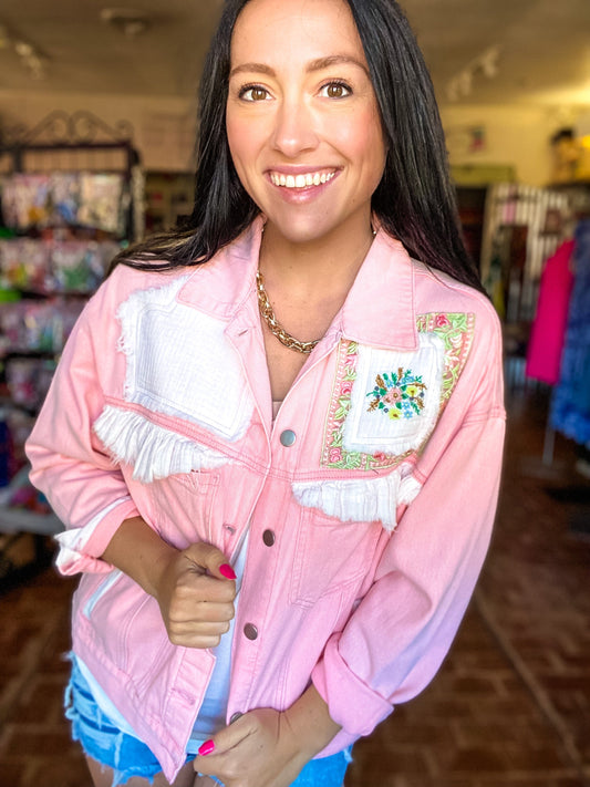 Outerwear Vintage Embellished Pink Jacket