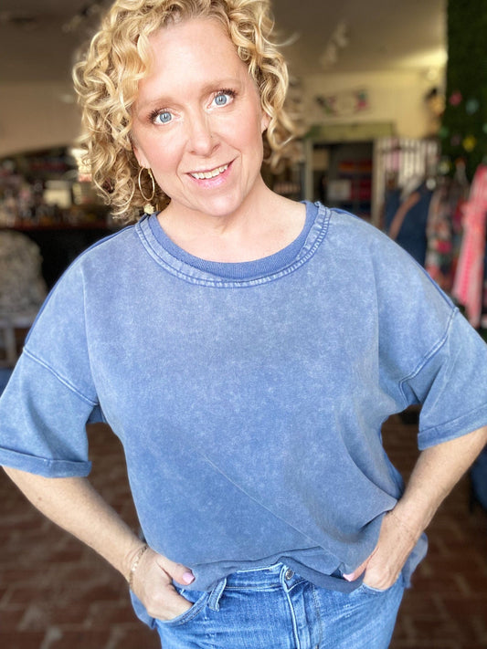 Tops Vintage Wash Tee-Denim Blue