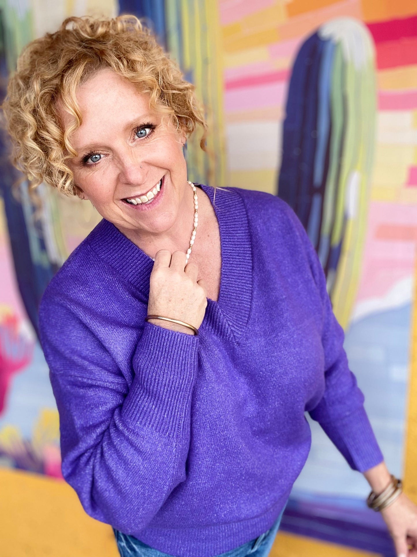 Shirts & Tops Vneck Cozy Sweater- Purple