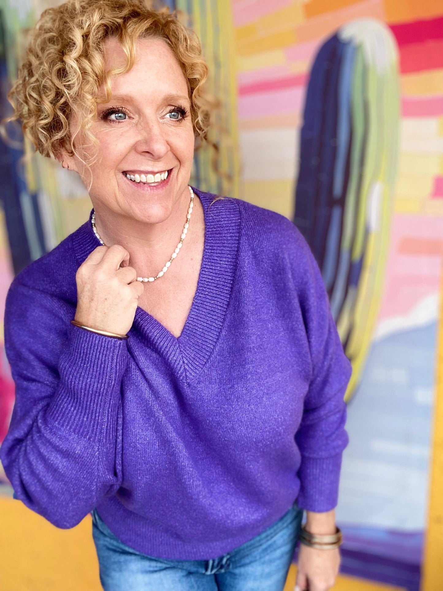Shirts & Tops Vneck Cozy Sweater- Purple