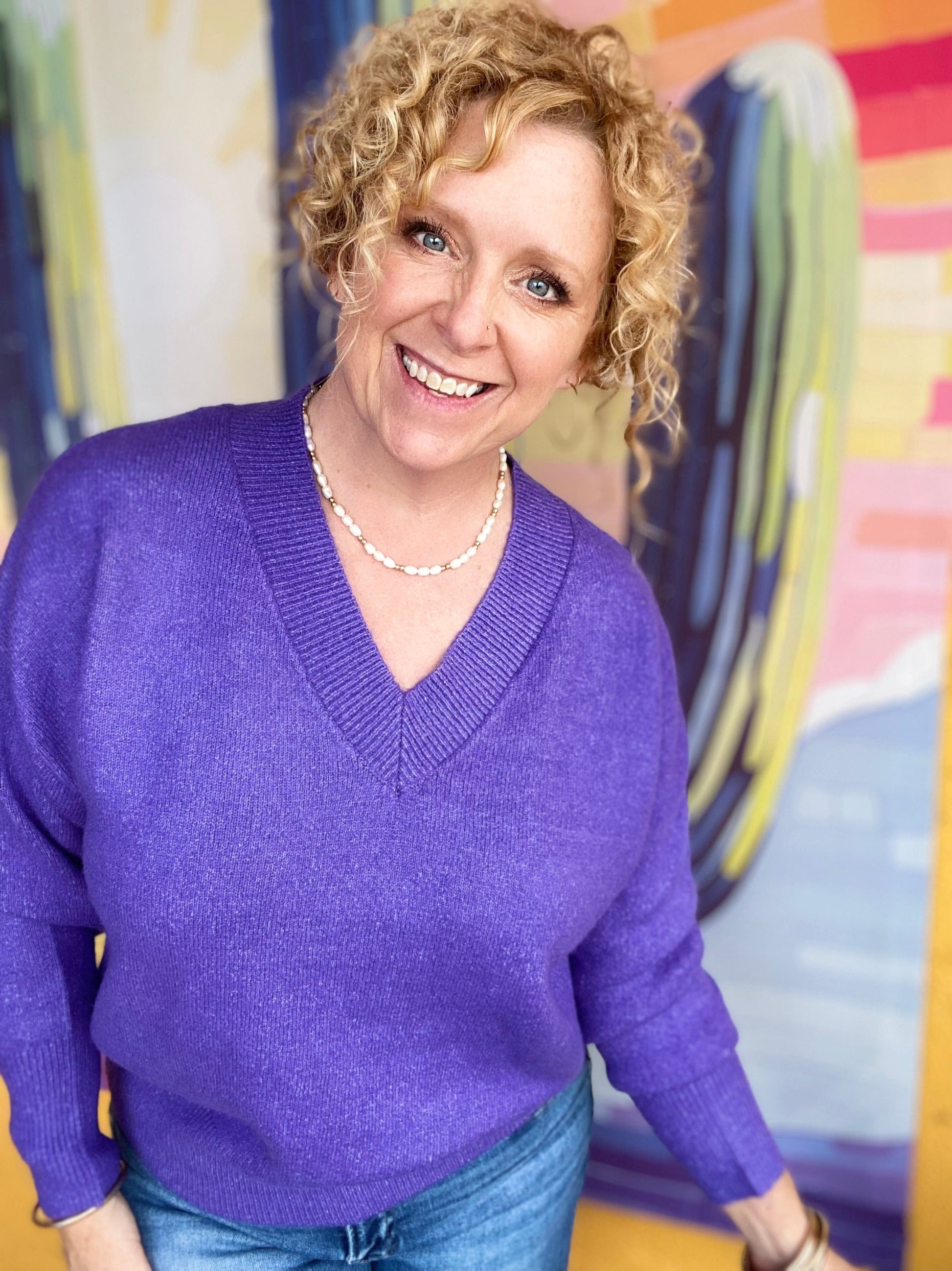 Shirts & Tops Vneck Cozy Sweater- Purple