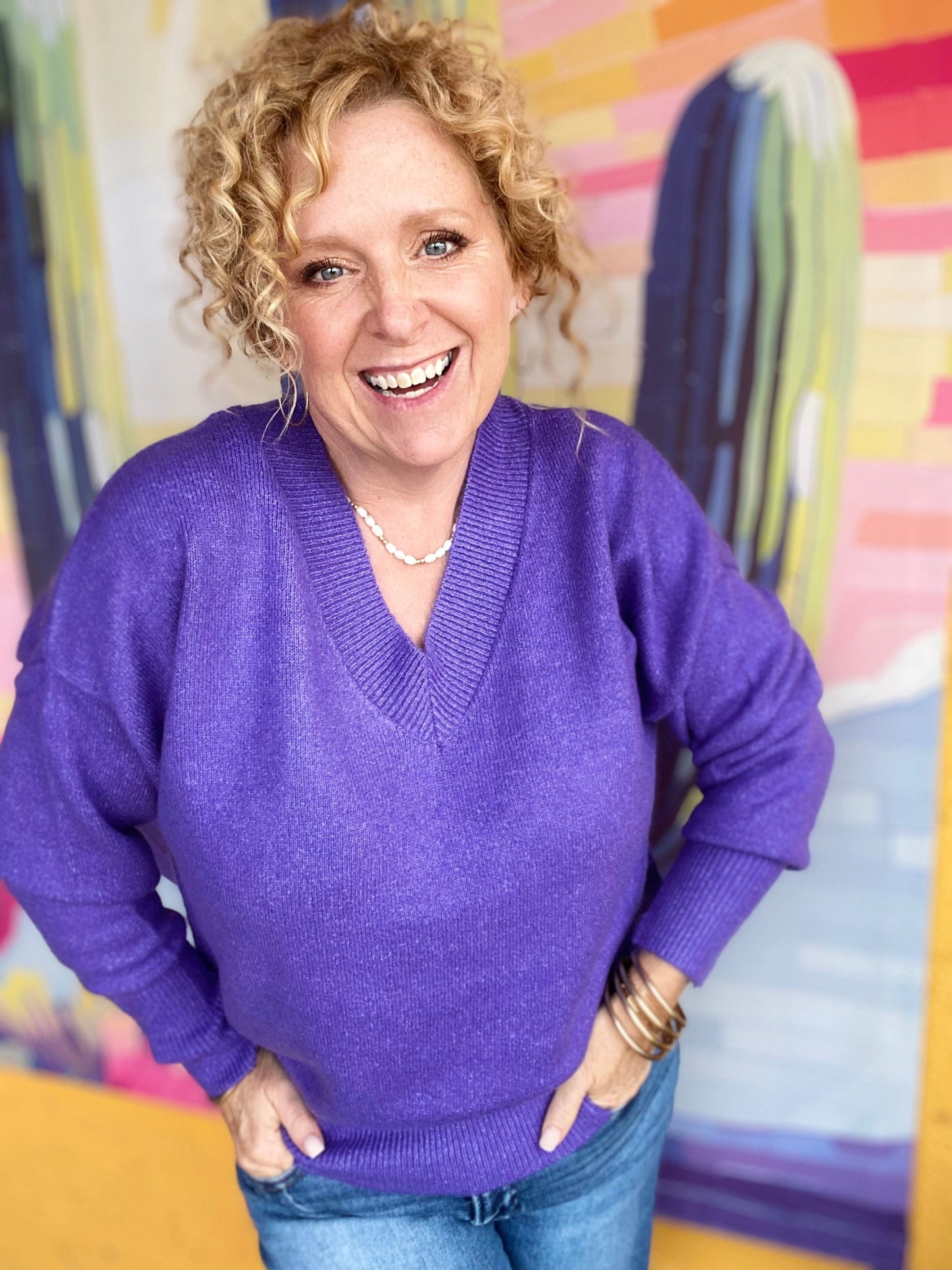 Shirts & Tops Vneck Cozy Sweater- Purple