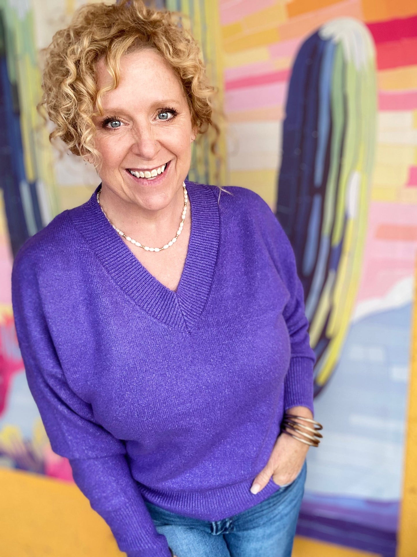 Shirts & Tops Vneck Cozy Sweater- Purple