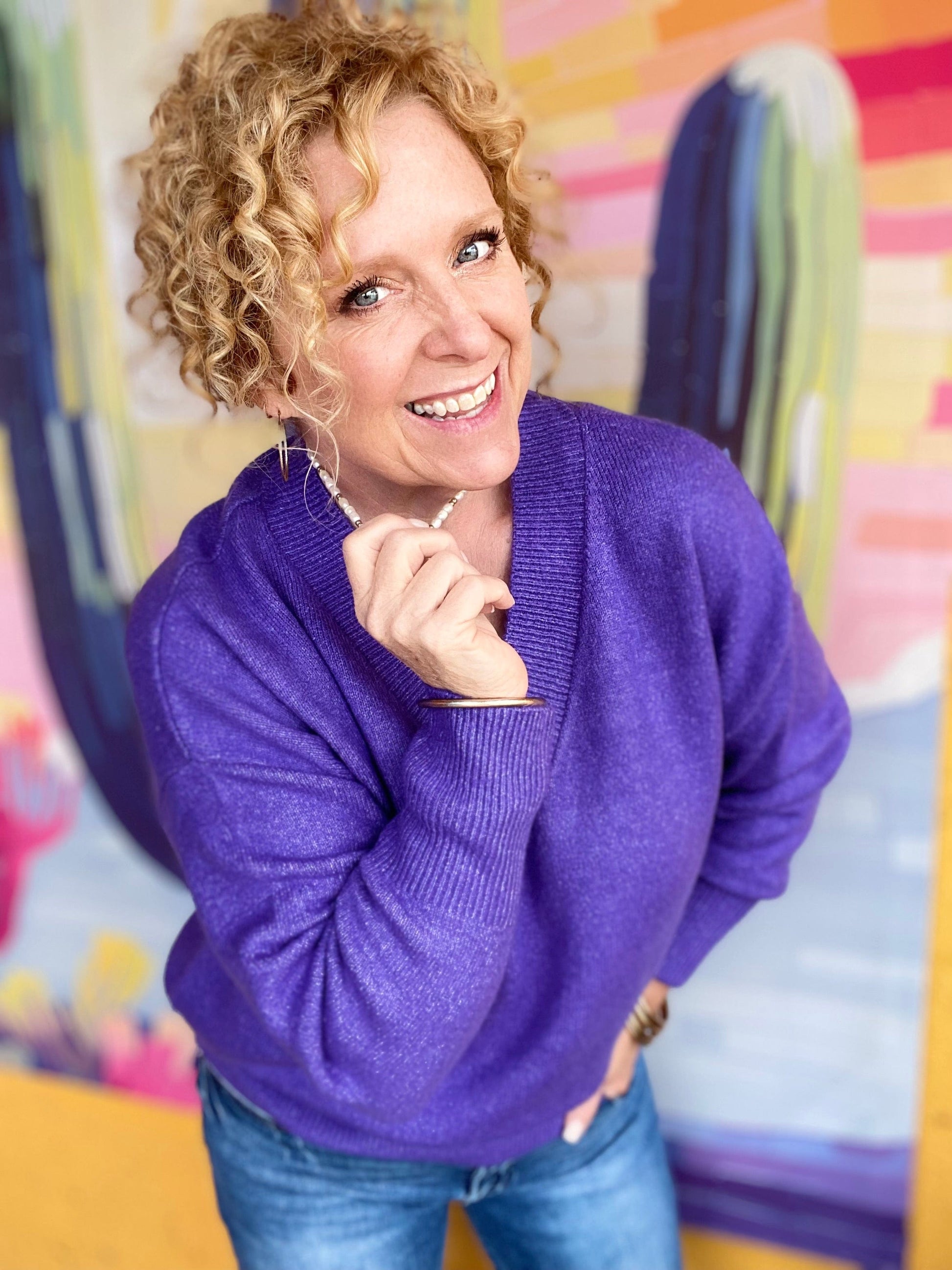 Shirts & Tops Vneck Cozy Sweater- Purple