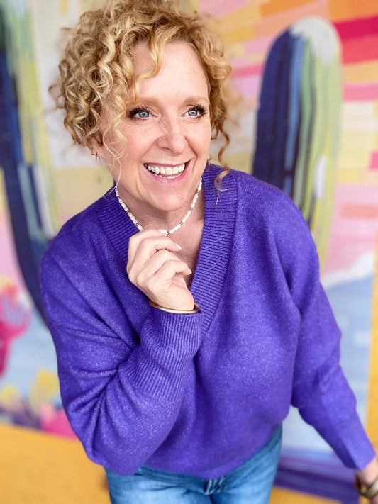 Shirts & Tops Vneck Cozy Sweater- Purple