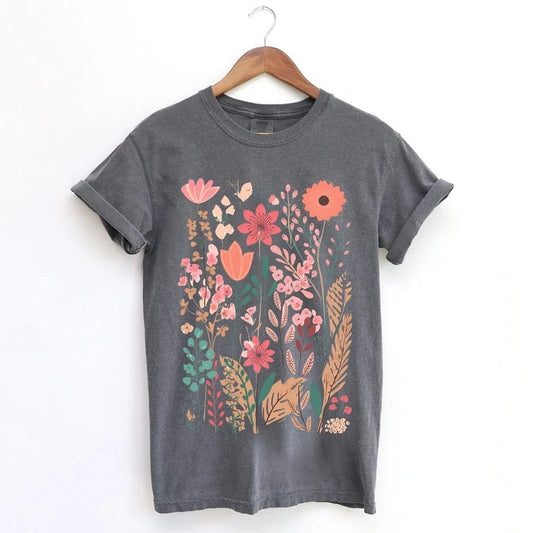 Graphic Tees Water Color Flowers Tee- Pepper