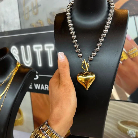 Necklaces Water Resistant Bubble Heart Toggle Necklace