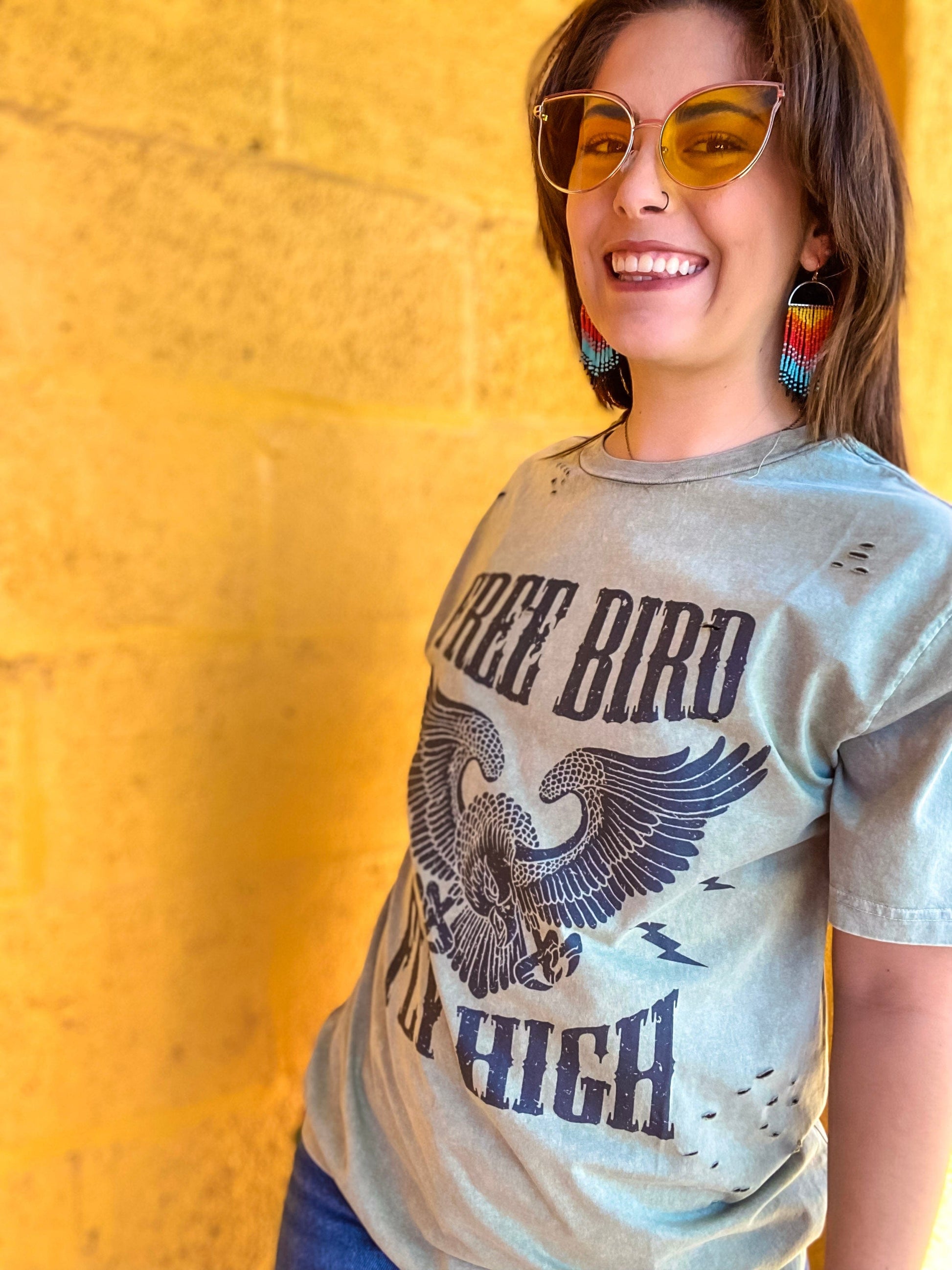 Graphic Tees Free Bird Fly High Tee Olive