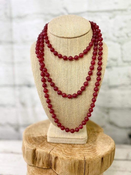 Necklaces Matte Glass Bead Necklace Red