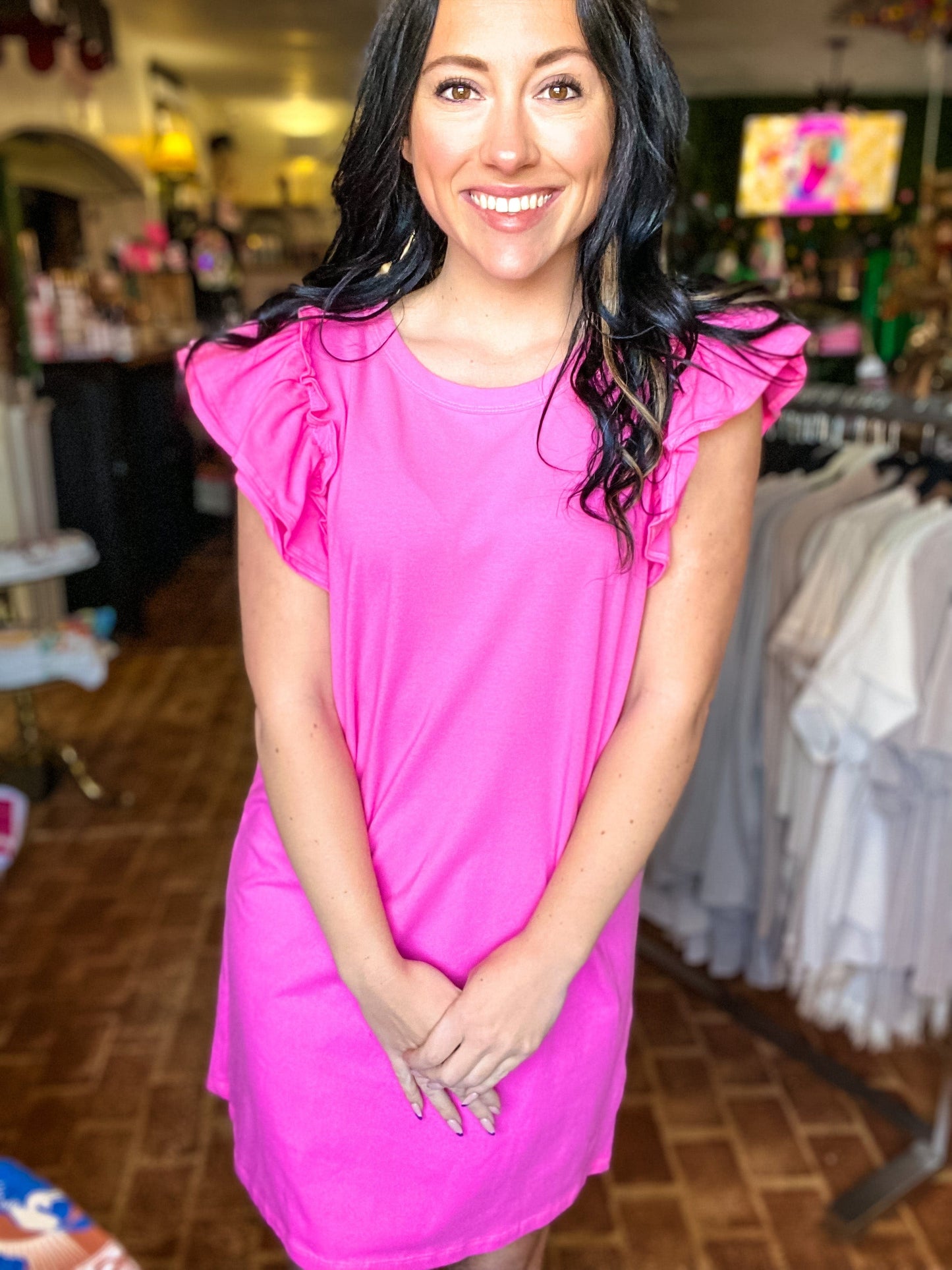 Dresses Pink Ruffle Sleeve Tee Dress