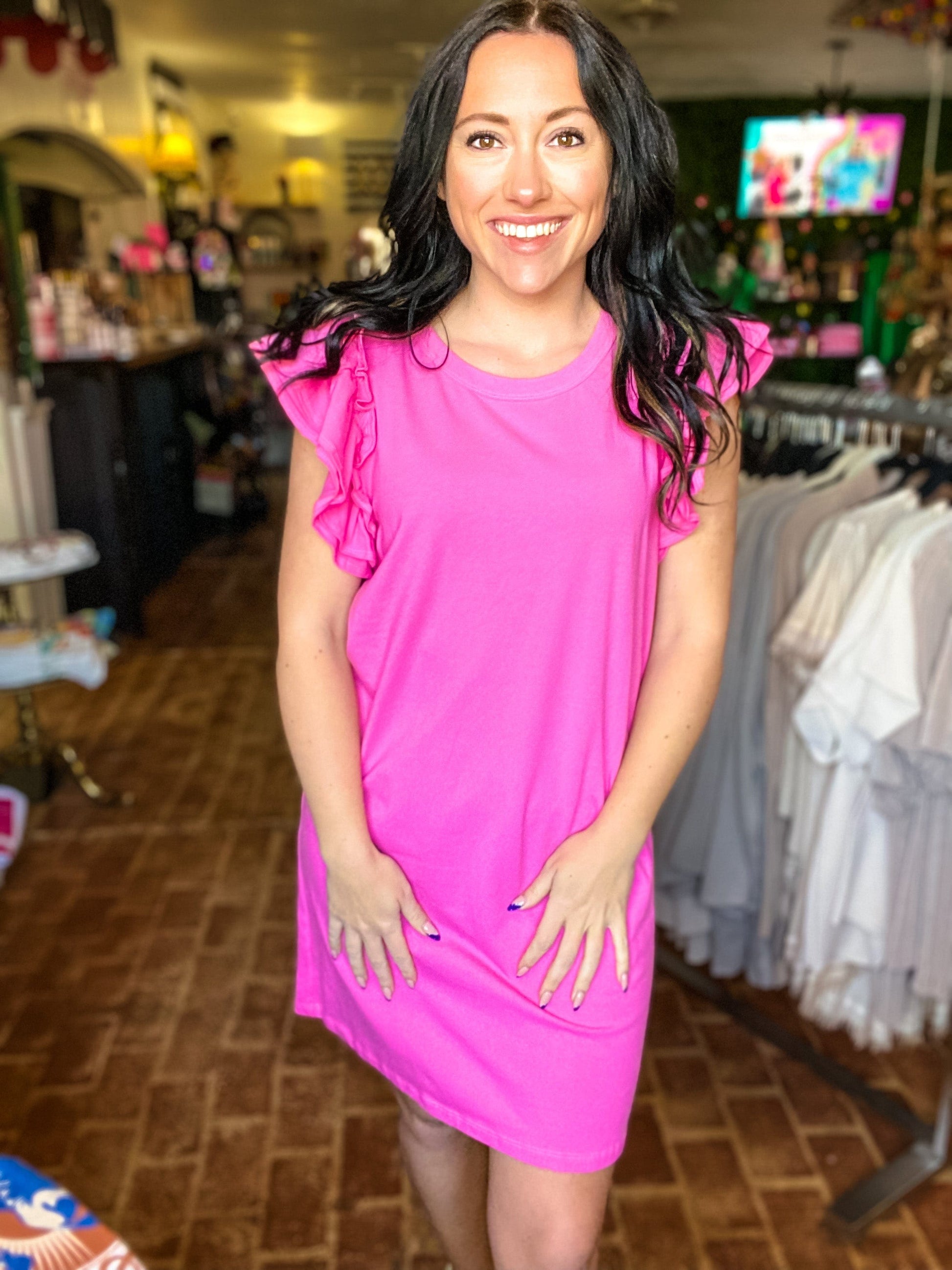Dresses Pink Ruffle Sleeve Tee Dress