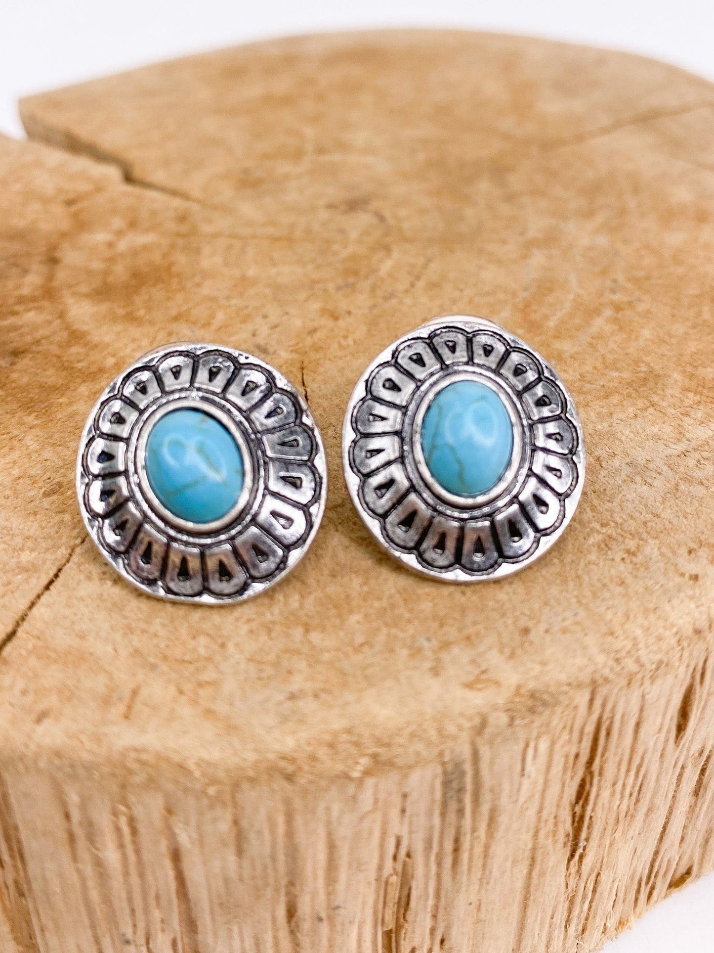 Earrings Turquoise Concho -Oval