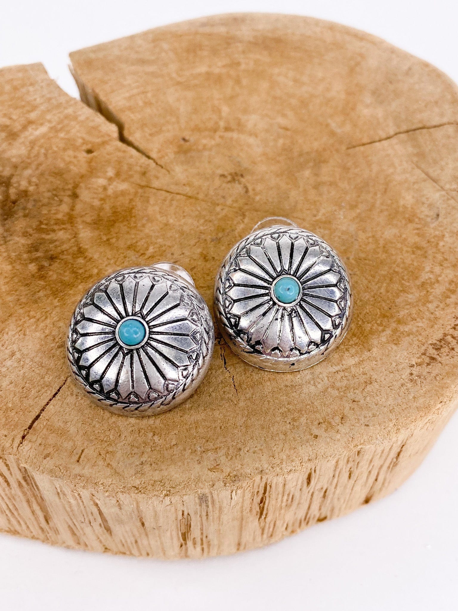 Earrings Turquoise Concho -Round