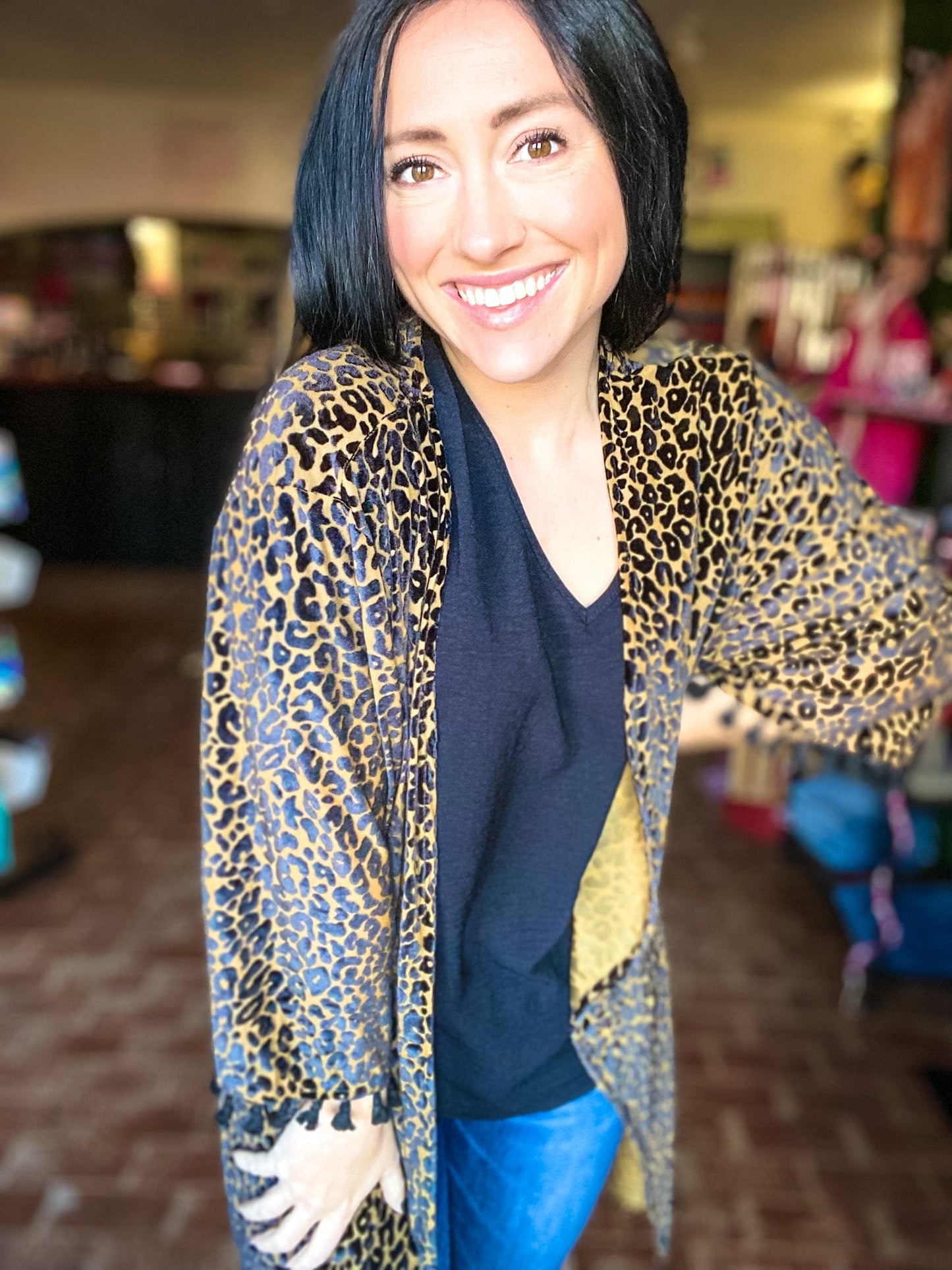 Shirts & Tops Velvet Leopard Kimono-Tan